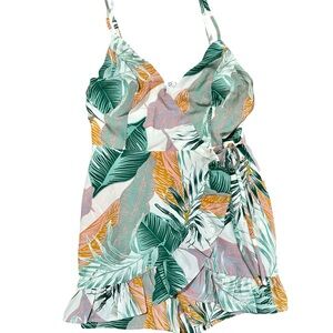 Blue Blush Leaf Pattern Wrap Romper